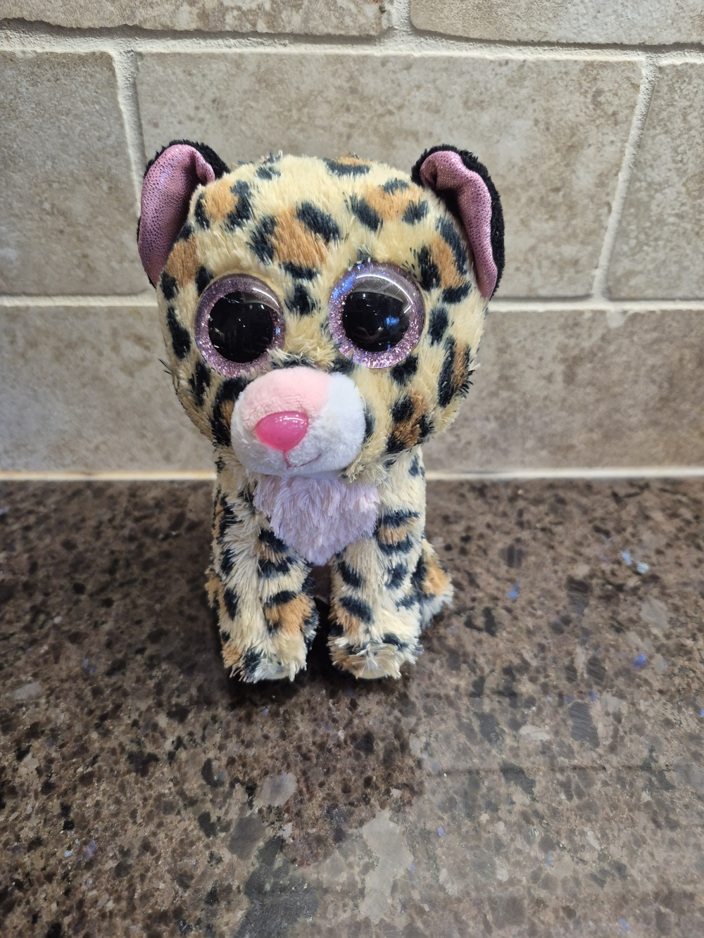 TY Beanie Livvie Plush Leopard Stuffed Animal Brown Black Pink TY Silk 6"